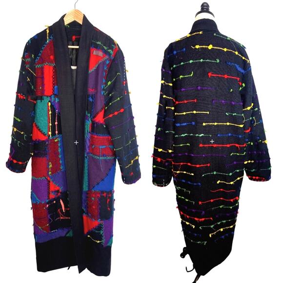 COOGI Other - RARE! Vintage 90s COOGI Mens S Woven 3D Sweater Coat Long Duster Cardigan Black